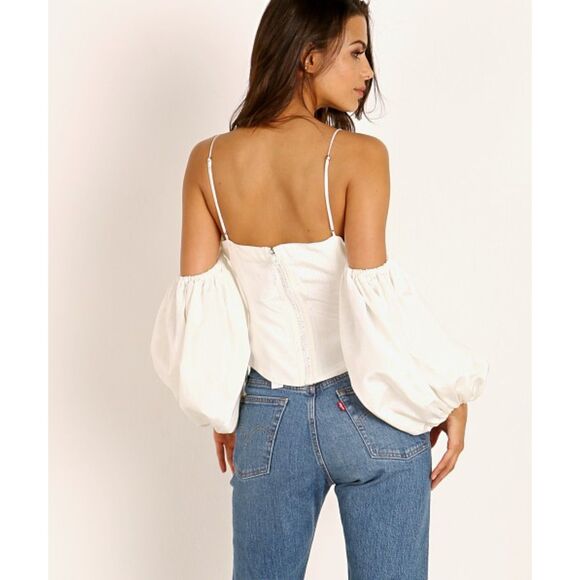 NWT For Love & Lemons Celeste Moire Top in Blanc, Size M - Picture 4 of 10